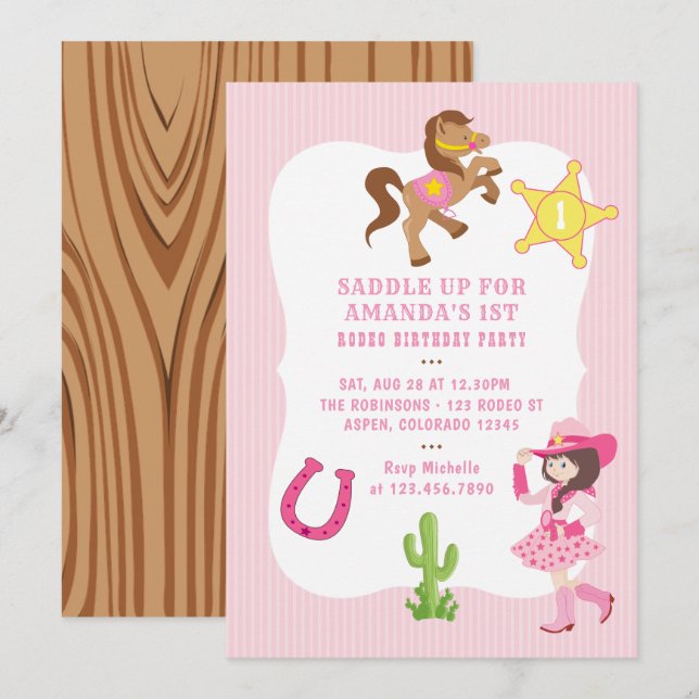 Pink Cowgirl Birthday Party Invitation (Front/Back)
