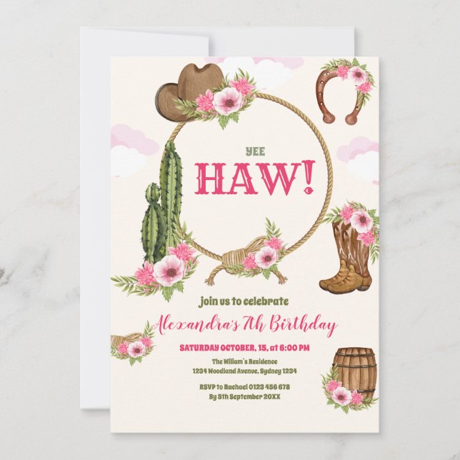 Pink Cowgirl Birthday Party Invitation (Front)