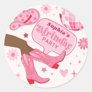 Pink Cowgirl Birthday Party Let's Go Girls Favours Classic Round Sticker