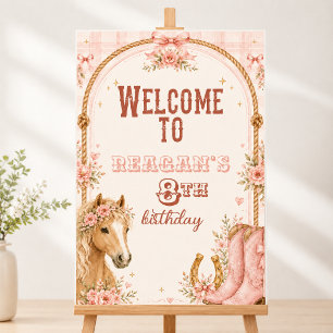 Pink Cowgirl Birthday Welcome Sign Boots Bows