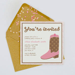 Pink Cowgirl Boot Western Birthday Party Invitation