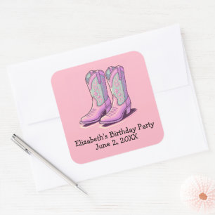 Pink Cowgirl Boots Birthday Party Western Girl Square Sticker
