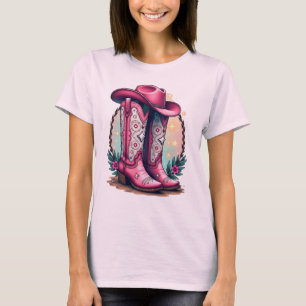 Pink Cowgirl Boots & Hat Graphic Tee