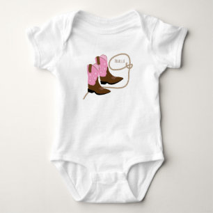 Pink Cowgirl Boots & Lasso Rope, Personalised Baby Bodysuit