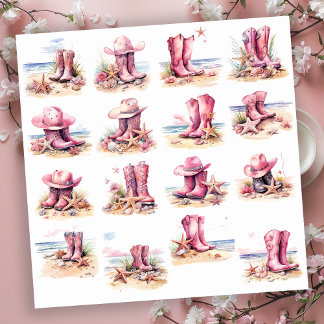 Pink Cowgirl Boots on a Beach