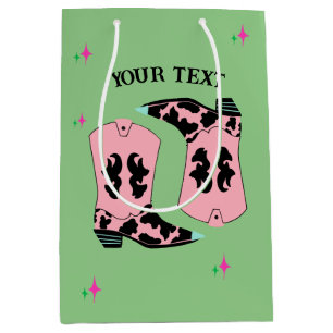 Pink Cowgirl Boots Rodeo Green Medium Gift Bag