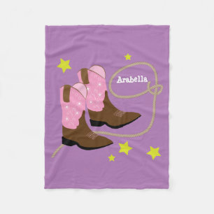 Pink Cowgirl Boots & Rope, Personalised Fleece Blanket