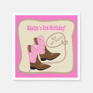 Pink Cowgirl Boots Western Birthday Party Napkin