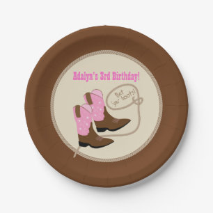 Pink Cowgirl Boots Western Birthday Party Paper Plate