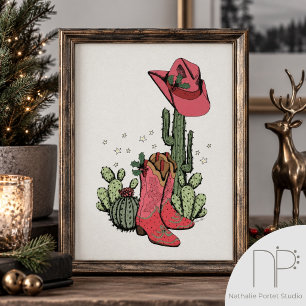 Pink Cowgirl Boots Western Christmas Poster Print