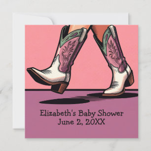 Pink Cowgirl Boots Western Girl Baby Shower Invitation