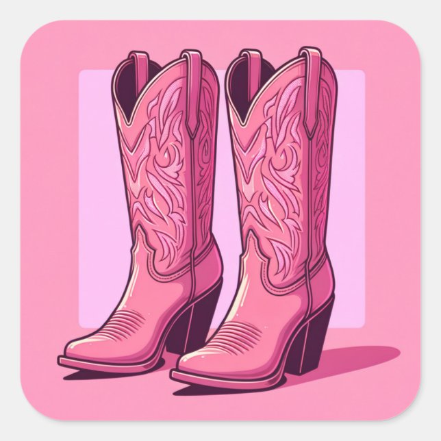 Pink Cowgirl Boots Western Trendy Stickers (Front)