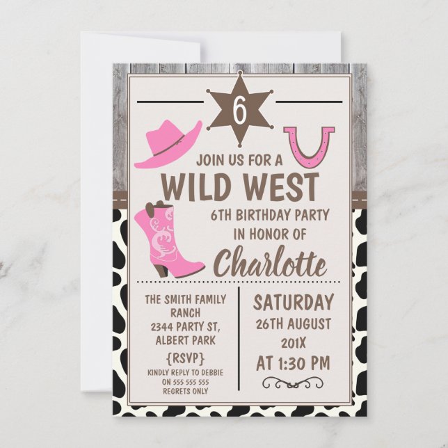Pink Cowgirl Boots Wild West Birthday Invitation (Front)