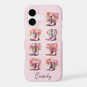 Pink Cowgirl Boots with Flowers Monogrammed