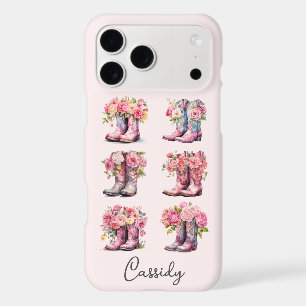 Pink Cowgirl Boots with Flowers Monogrammed