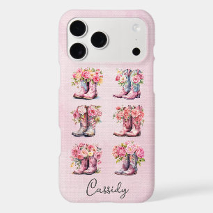 Pink Cowgirl Boots with Flowers Monogrammed