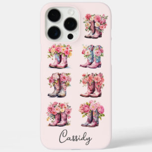 Pink Cowgirl Boots with Flowers Monogrammed iPhone 16 Pro Max Case