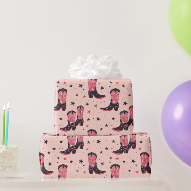 Pink Cowgirl Boots Wrapping Paper (Party Gifts)