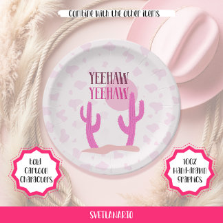 Pink Cowgirl Cacti Landscape Western Paper Plate