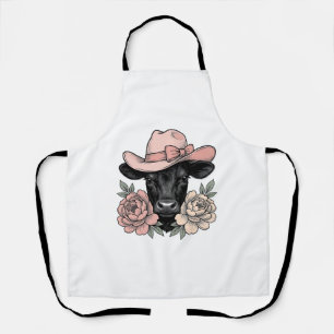 Pink Cowgirl Calf with Peonies Vintage Vector_1 Apron