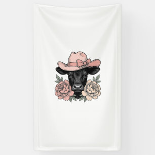 Pink Cowgirl Calf with Peonies Vintage Vector_1 Banner