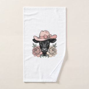Pink Cowgirl Calf with Peonies Vintage Vector_1 Hand Towel