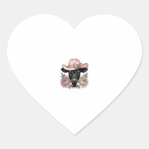 Pink Cowgirl Calf with Peonies Vintage Vector_1 Heart Sticker