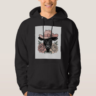 Pink Cowgirl Calf with Peonies Vintage Vector_1 Hoodie