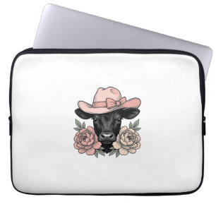 Pink Cowgirl Calf with Peonies Vintage Vector_1 Laptop Sleeve