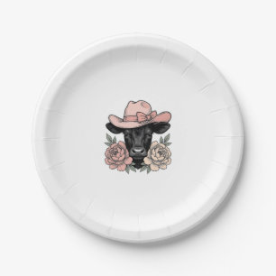 Pink Cowgirl Calf with Peonies Vintage Vector_1 Paper Plate