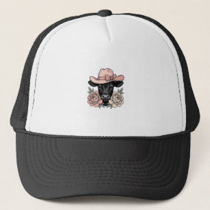 Pink Cowgirl Calf with Peonies Vintage Vector_1 Trucker Hat
