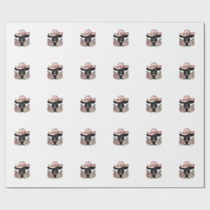 Pink Cowgirl Calf with Peonies Vintage Vector_1 Wrapping Paper