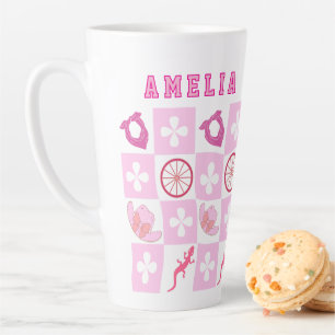 Pink Cowgirl Checkered with Flower Latte Mug