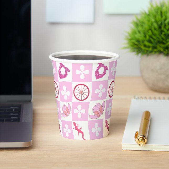 Pink Cowgirl Checkered with Flower Paper Cups (Insitu)