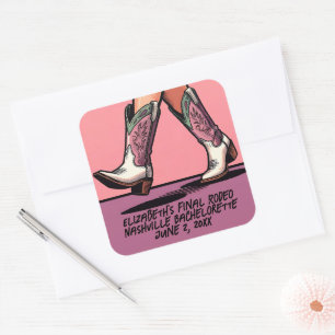 Pink Cowgirl Coquette Boots Bachelorette Square Sticker