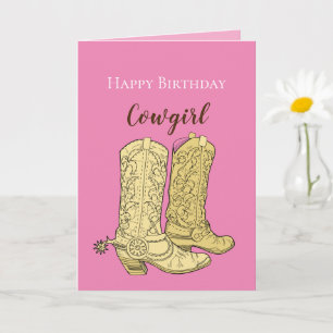 Pink Cowgirl Cowboy Boots Birthday Card