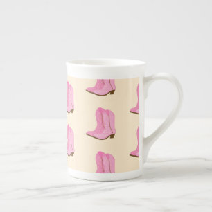 Pink Cowgirl Cowboy Boots Country Texas Ranch Bone China Mug