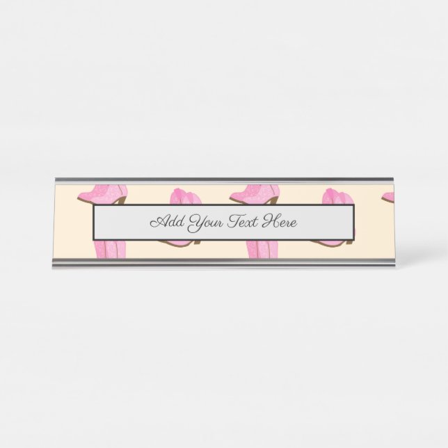 Pink Cowgirl Cowboy Boots Country Texas Ranch Desk Name Plate (Front)