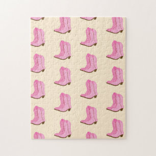 Pink Cowgirl Cowboy Boots Country Texas Ranch Jigsaw Puzzle