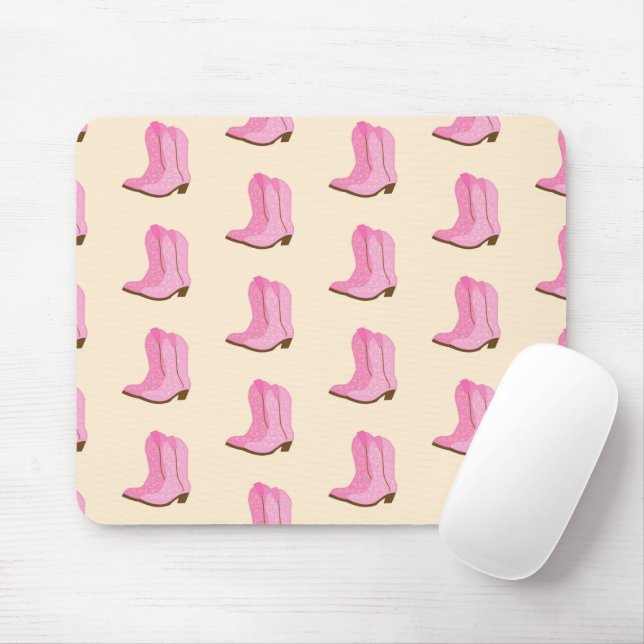 Pink Cowgirl Cowboy Boots Country Texas Ranch Mouse Mat (With Mouse)
