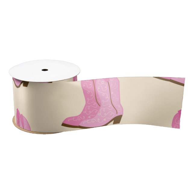 Pink Cowgirl Cowboy Boots Country Texas Ranch Satin Ribbon (Spool)