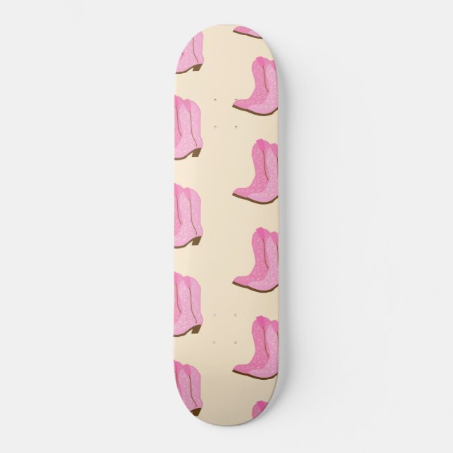 Pink Cowgirl Cowboy Boots Country Texas Ranch Skateboard (Front)