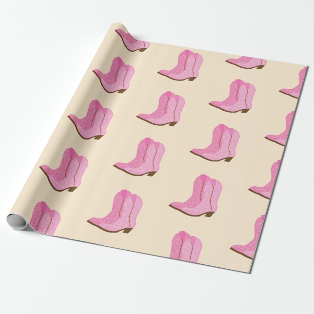 Pink Cowgirl Cowboy Boots Country Texas Ranch Wrapping Paper (Unrolled)