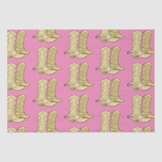 Pink Cowgirl Cowboy Boots Tissue Paper (Front)