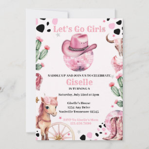 Pink Cowgirl Disco Birthday Invitation