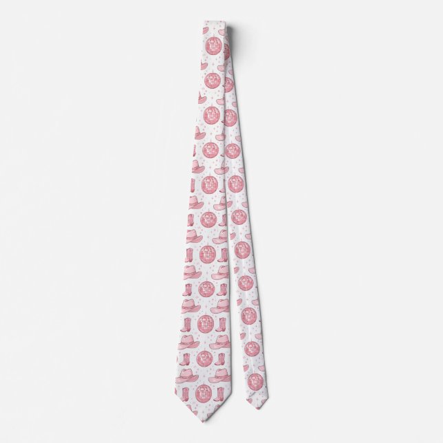 Pink Cowgirl Disco Party Aesthetic Tie (Front)