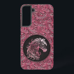 Pink cowgirl floral tooled leather horse head samsung galaxy case<br><div class="desc">Pink cowgirl floral tooled leather design with a floral horse head,  western style leather design. Available in more colours. For horse lovers,  equestrians.</div>