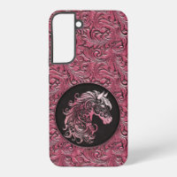 Pink cowgirl floral tooled leather horse head