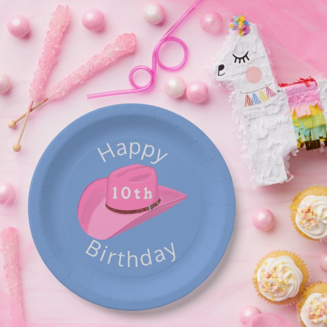 Pink cowgirl hat birthday paper plate (Party)