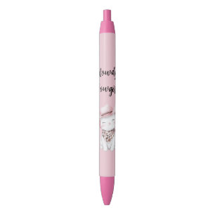 Pink Cowgirl Hat Cat Black Ink Pen